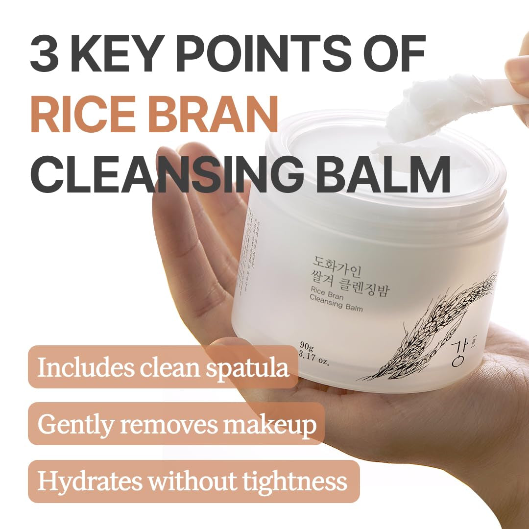 Korean Cleansing Balm with Rice Scent (Milky Sherbet Texture) – Gentle Makeup Remover, Removes Waterproof Makeup and Facial Oil, Includes Hygienic Mini Spatula