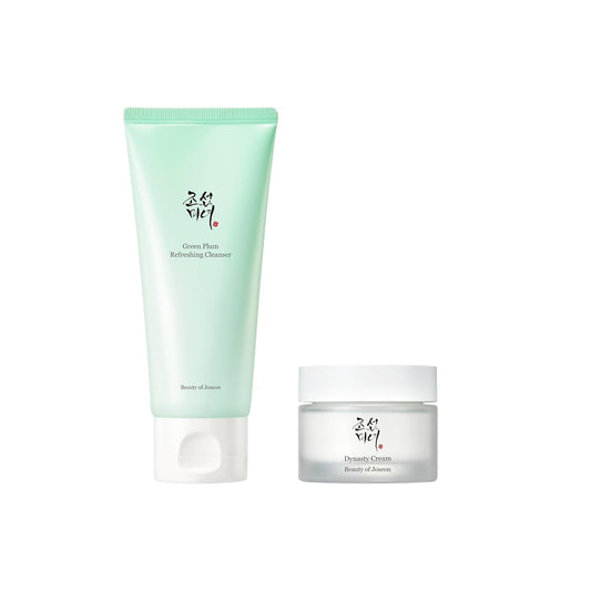 Green Plum Refreshing Cleanser (100Ml, 3.38 Fl.Oz.) with Dynasty Cream Hydrating Face Moisturizer (50Ml, 1.69 Fl.Oz.), Korean Skincare