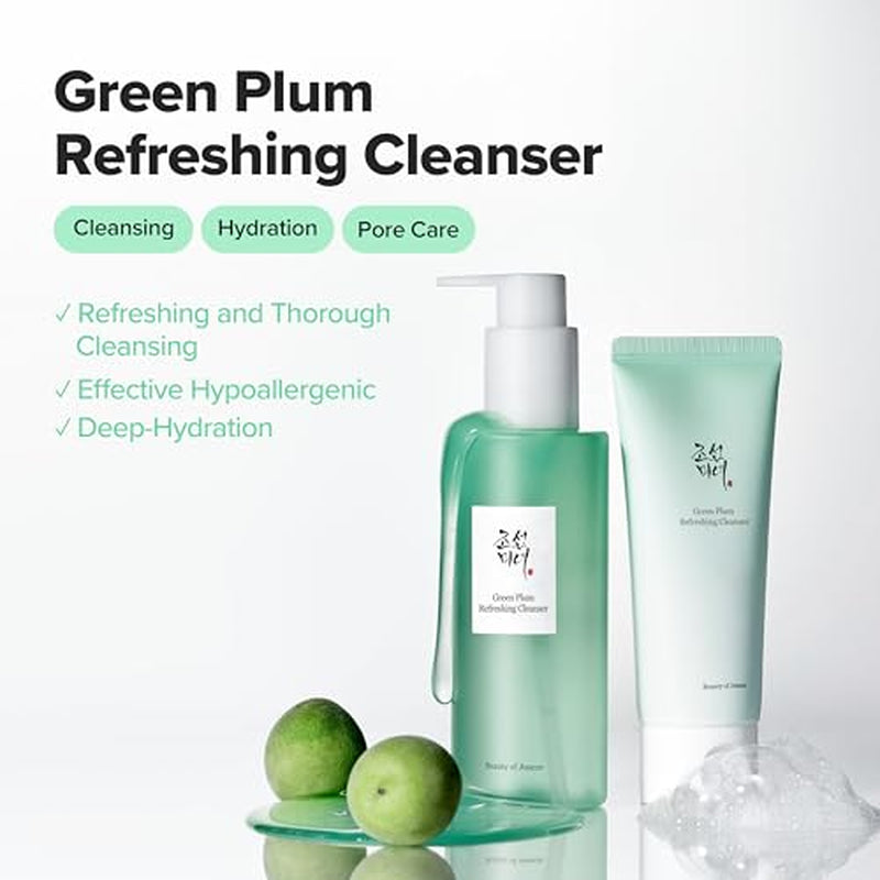 Green Plum Refreshing Cleanser (100Ml, 3.38 Fl.Oz.) with Dynasty Cream Hydrating Face Moisturizer (50Ml, 1.69 Fl.Oz.), Korean Skincare